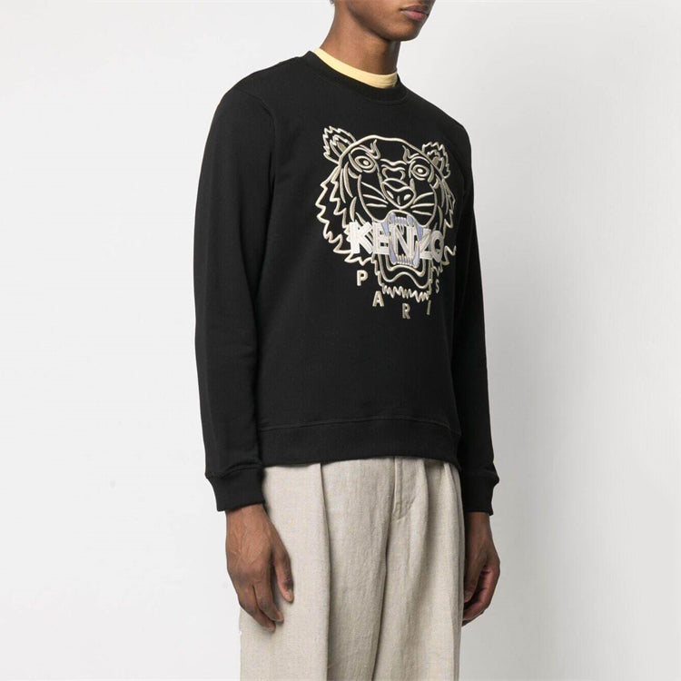 Men's KENZO SS21 TIGER Pattern Round Neck Pullover Black FB55SW1204MP-99