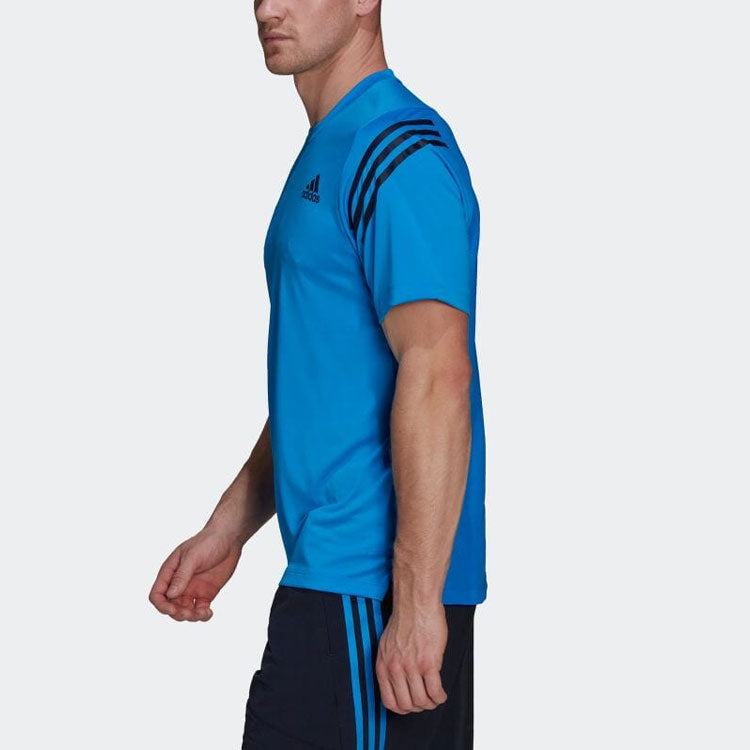 Men's adidas Stripe Logo Printing Round Neck Pullover Short Sleeve Blue T-Shirt HC2762