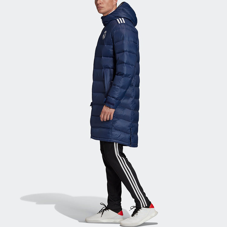 adidas Real Madrid Soccer/Football Stay Warm hooded mid-length Down Jacket Navy Blue FQ3317