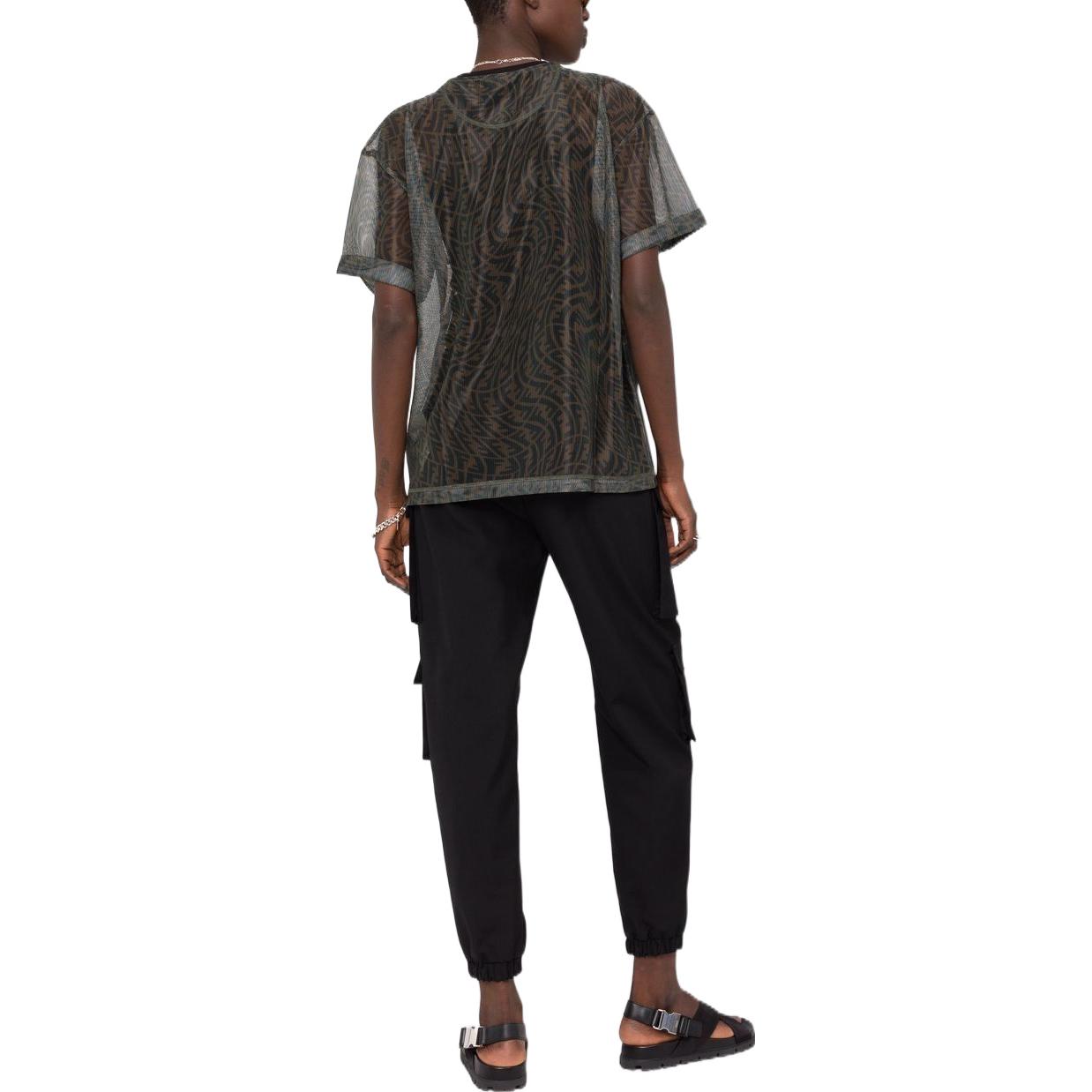 FENDI SS21 Mesh Round Neck Loose Short Sleeve Brown T-Shirt FS7375AG77F118W