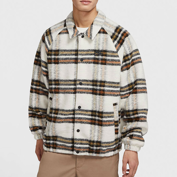 Nike Plaid Casual lapel Shirt Jacket light mahogany brown DR6862-104