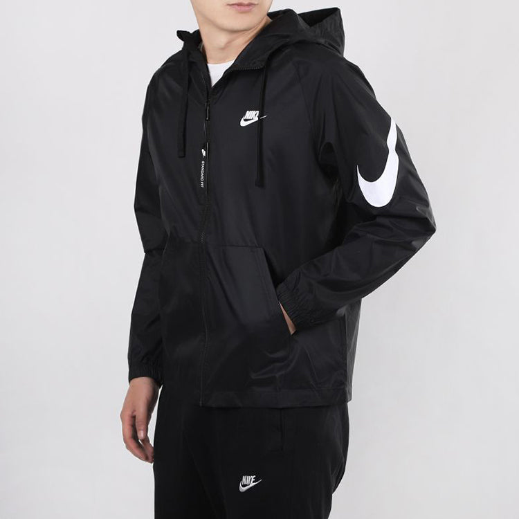 Nike Sportswear Swoosh Full-length zipper Cardigan Hooded Jacket Black CJ5640-010