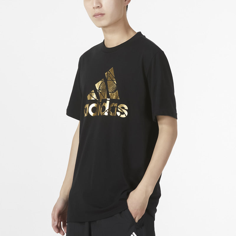 adidas Large Logo Printing Athleisure Casual Sports Round Neck Short Sleeve Black HG2178