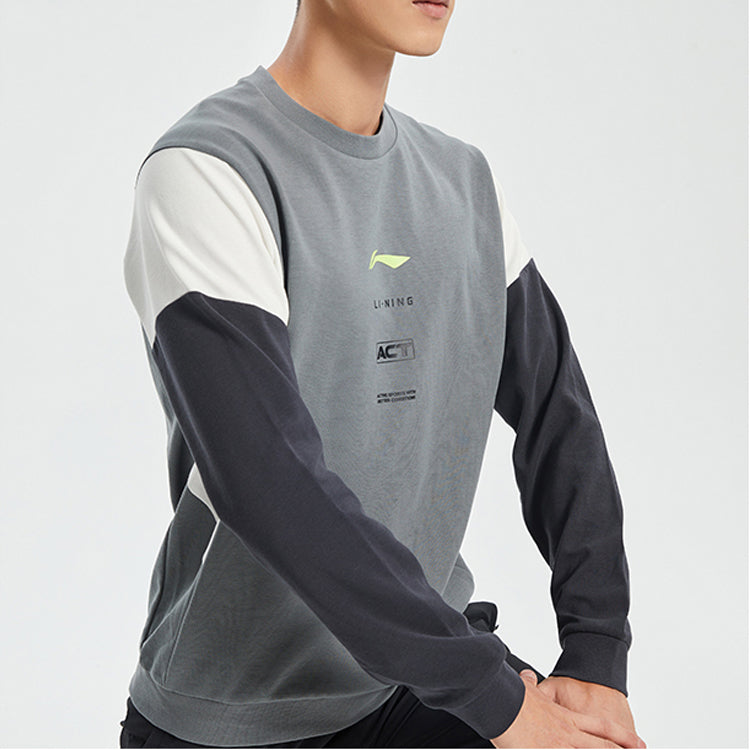 Li-Ning Contrasting Colors Sports Training Pullover Round Neck 'Grey' AWDQ443-2
