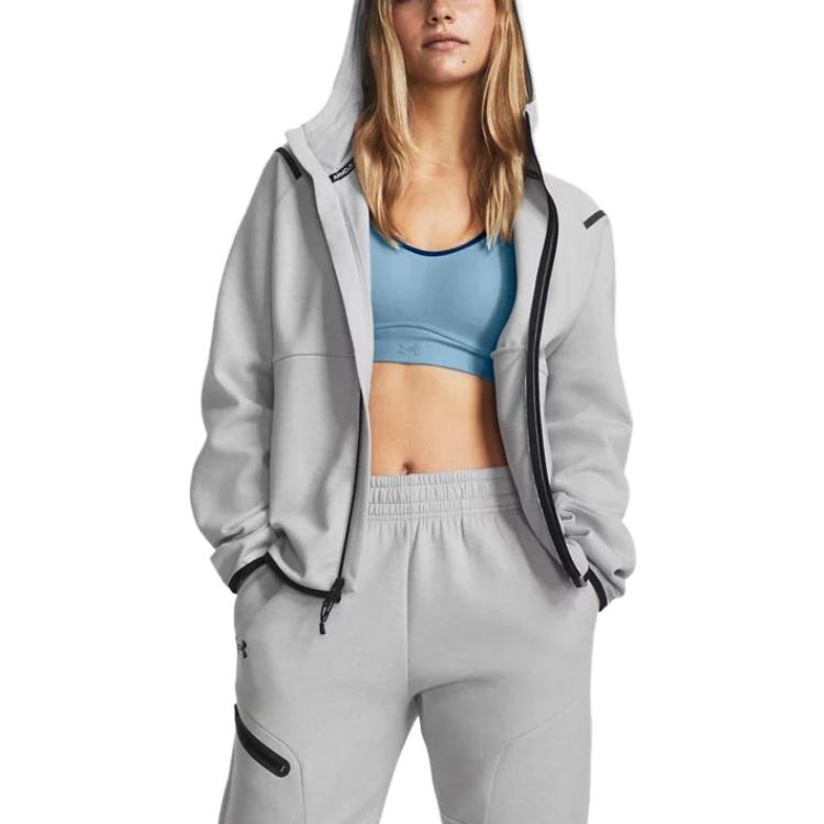 (WMNS) Under Armour Unstoppable Fleece Full Zip Jacket 'Light Grey' 1379842-011