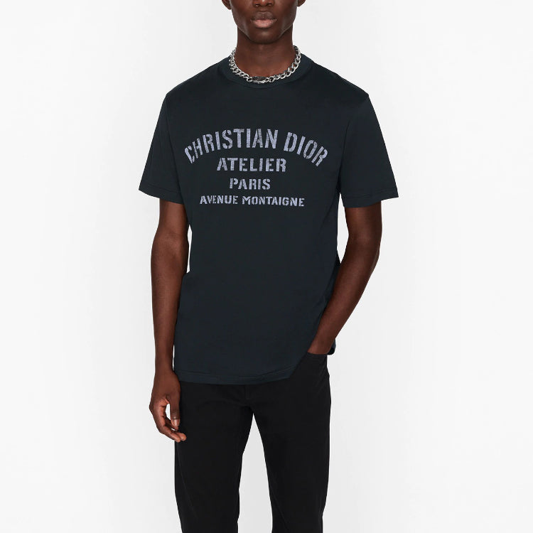 Men's DIOR Knit Round Neck Short Sleeve Navy Blue 043J615A0589-C589