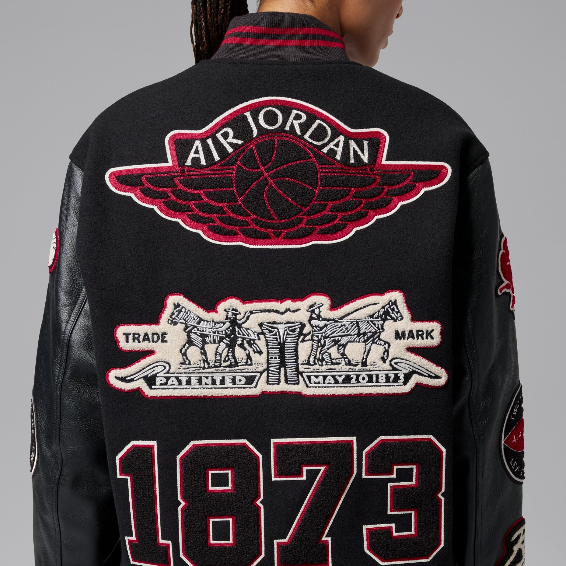 Air Jordan x Levi's Varsity Jacket Asia Sizing 'Black Gym Red' IM6740-010
