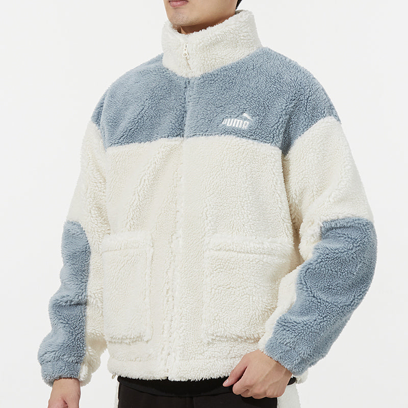 PUMA Color Blocking Sherpa Jacket Contrasting Colors lamb's wool Stay Warm Sports Logo Creamy White 534931-93