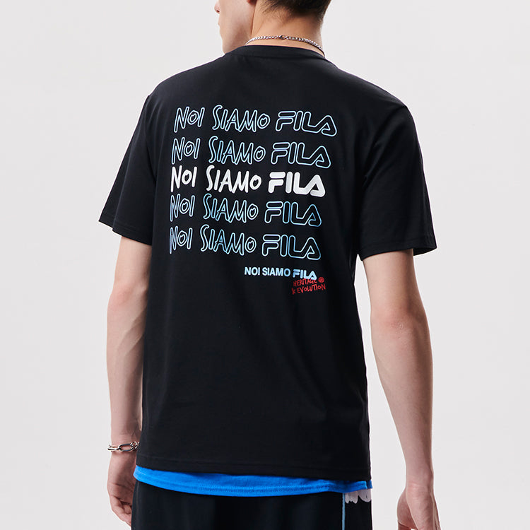 Men's FILA FUSION Alphabet Logo Round Neck Short Sleeve Dark Black T-Shirt T11M131107A-BK