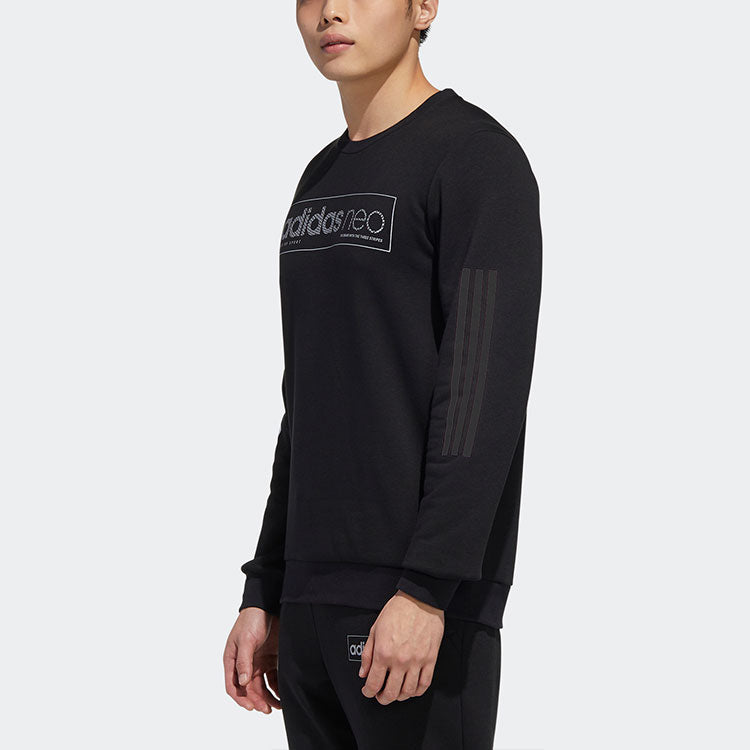 adidas neo Casual Sports Printing Logo Round Neck Pullover Black GK8769