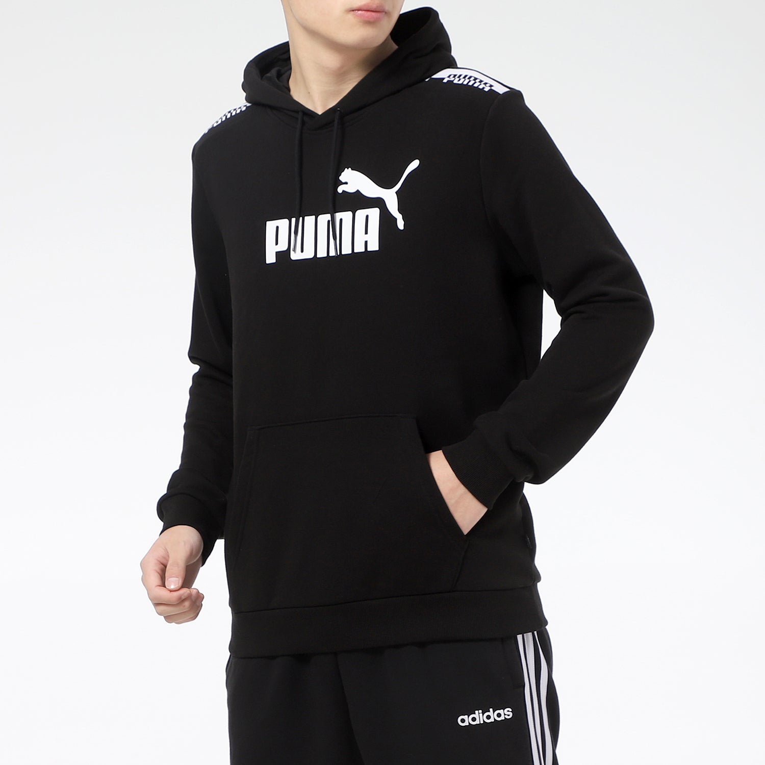 PUMA Amplified Logo Casual Sports Pullover Hooded Sweater Men's Black 588816-01