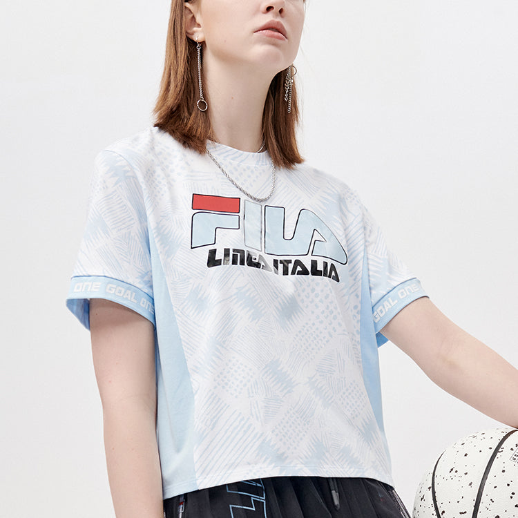 FILA FUSION Logo Printing Loose Knit Sports Short Sleeve White T11W125115F-LB