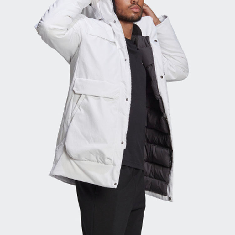 adidas Full-length zipper Cardigan Multiple Pockets Down Jacket Couple Style White GN9838