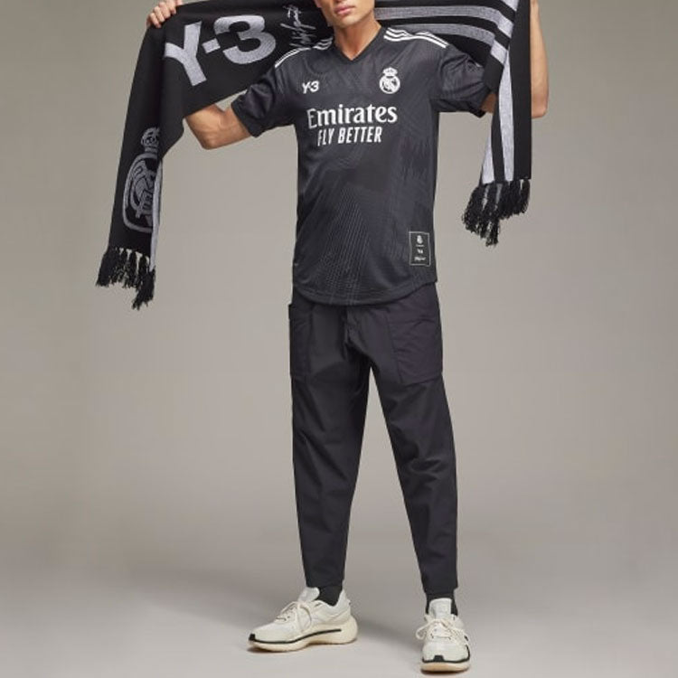 Men's adidas Madrid 120th Anniversary Jersey Solid Color Round Neck Alphabet Printing Short Sleeve Black T-Shirt HI3893