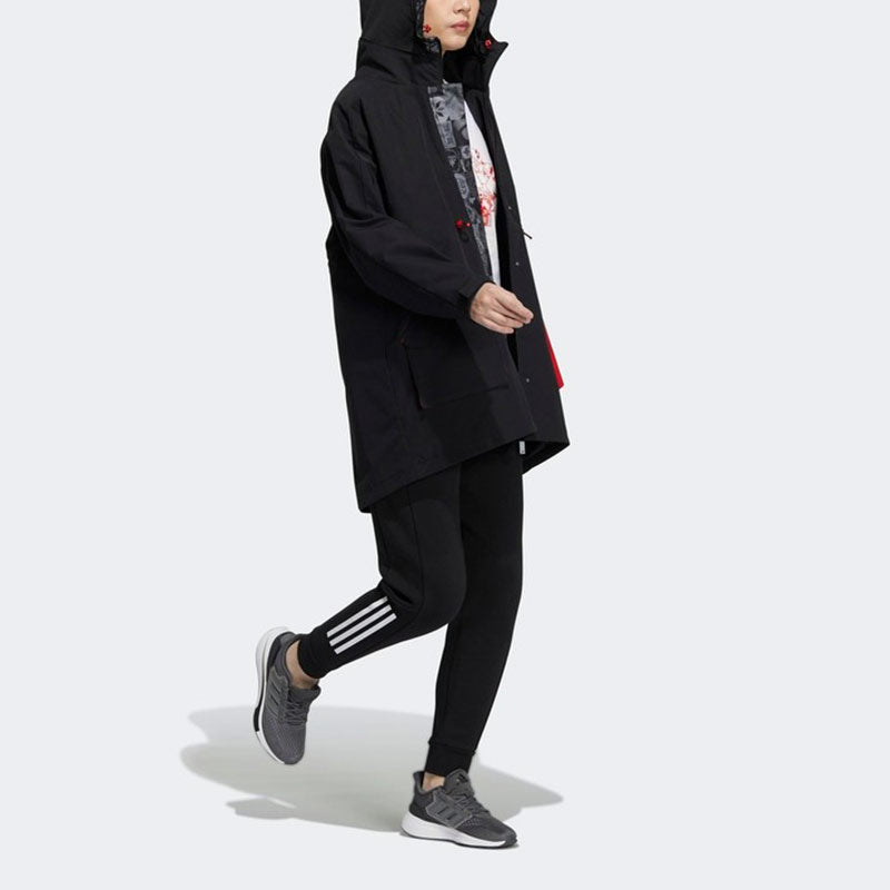 (WMNS) adidas Cny Long Jkt Limited Fleece Lined Stay Warm Mid-Length Woven Hooded Jacket Black HC2792