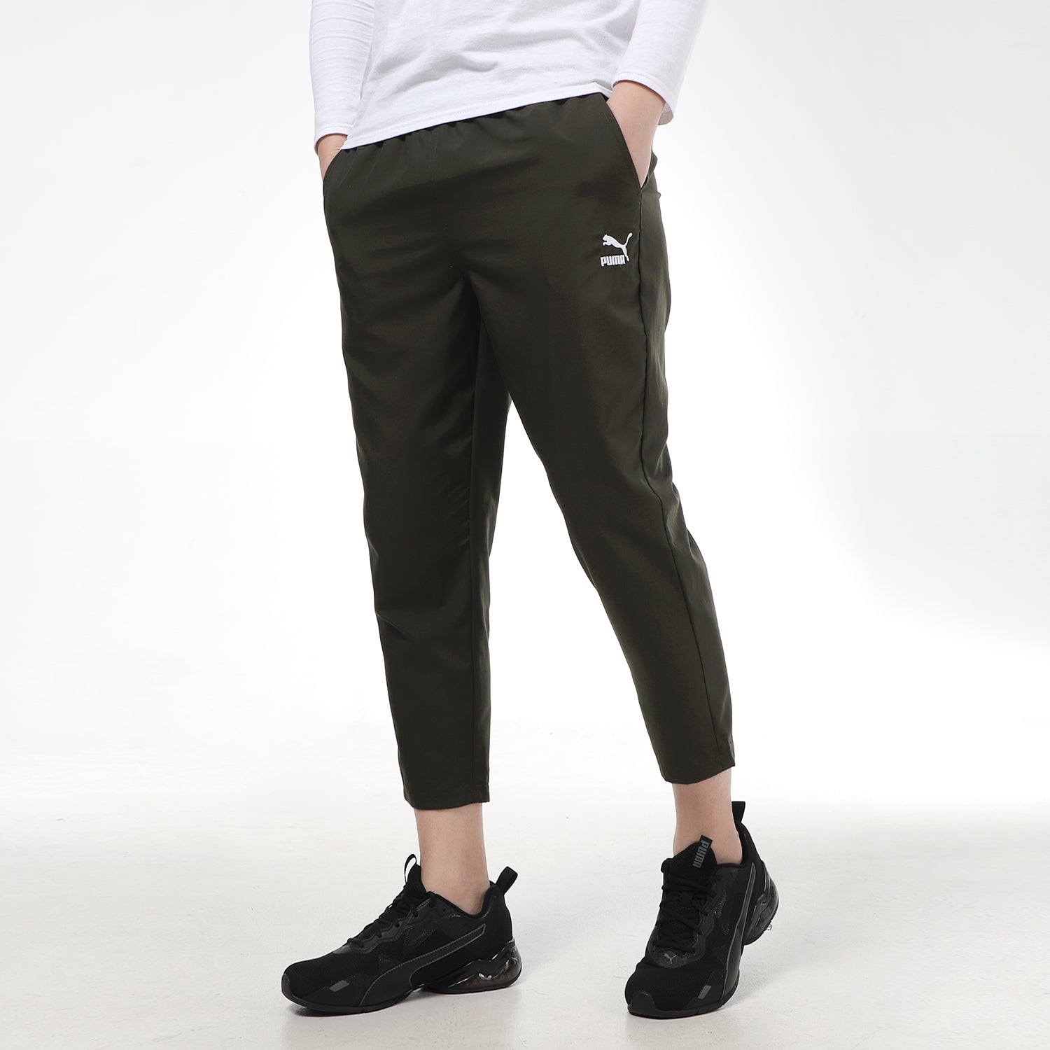 PUMA Classics Silm Tepered Pants 'OliveGreen White' 531425-70