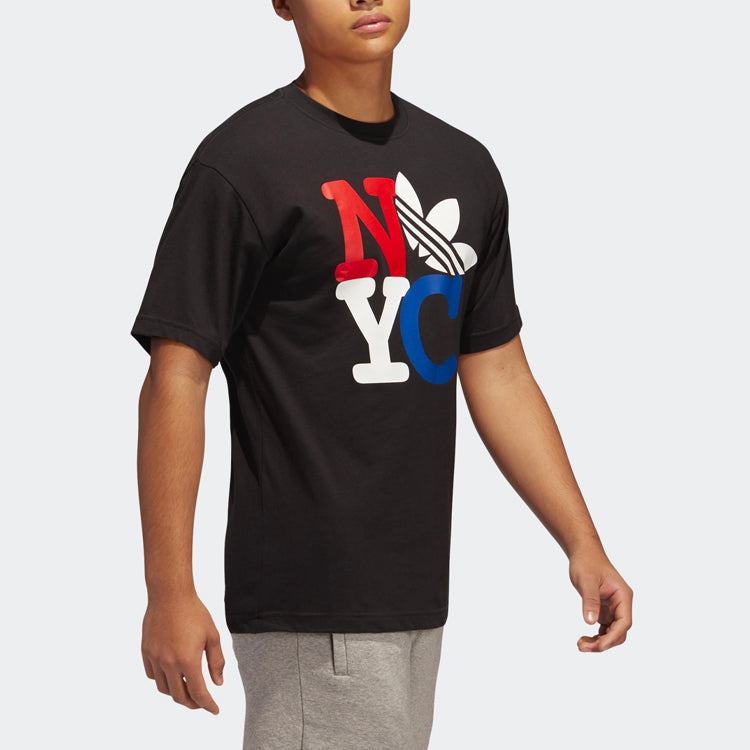 adidas originals NYC Alphabet Printing Round Neck Pullover Short Sleeve Black GQ1402
