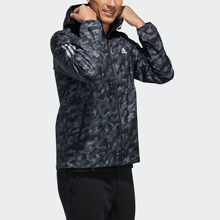 adidas Ai Wb Camo Camouflage Windproof Casual Sports Hooded Jacket Black EH3803