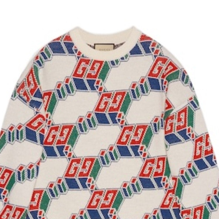 Gucci Square GG And Geometric Wool Sweater 'Ivory Multi-Color' 763415-XKDOV-9275