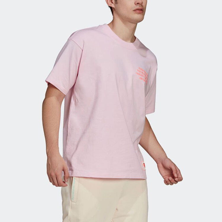 adidas originals Alphabet Printing Round Neck Pullover Short Sleeve Pink T-Shirt HI6014