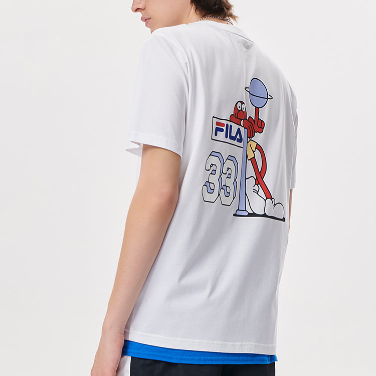 Men's FILA FUSION Cartoon Basketball Sports Printing Round Neck Short Sleeve White T11M135108F-WT