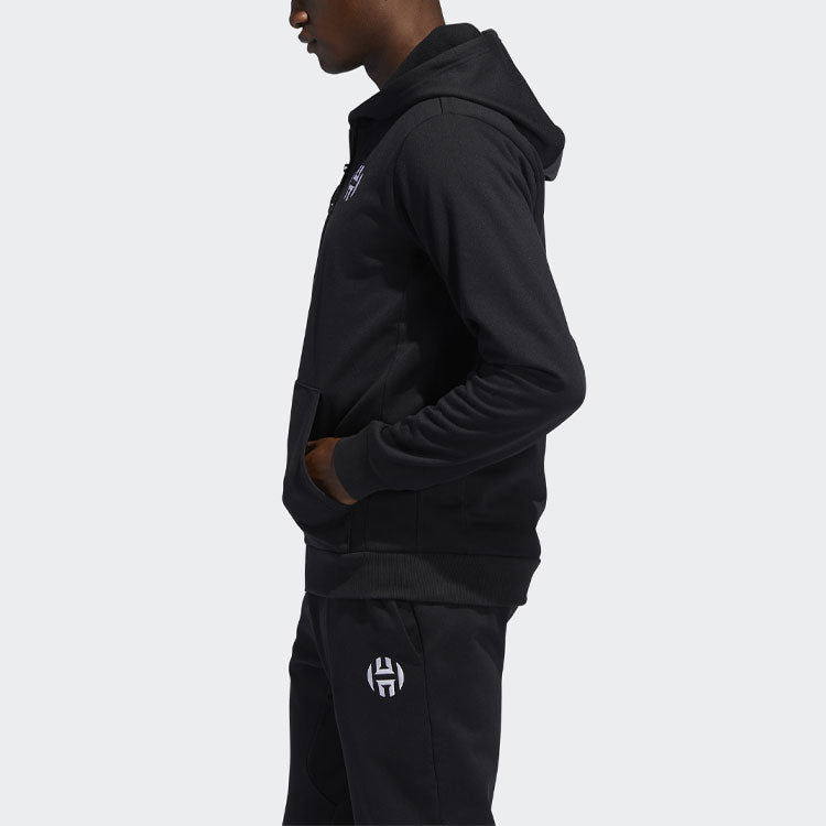 Men's adidas Logo Printing Sports Basketball Hooded Zipper Jacket Black DX6795