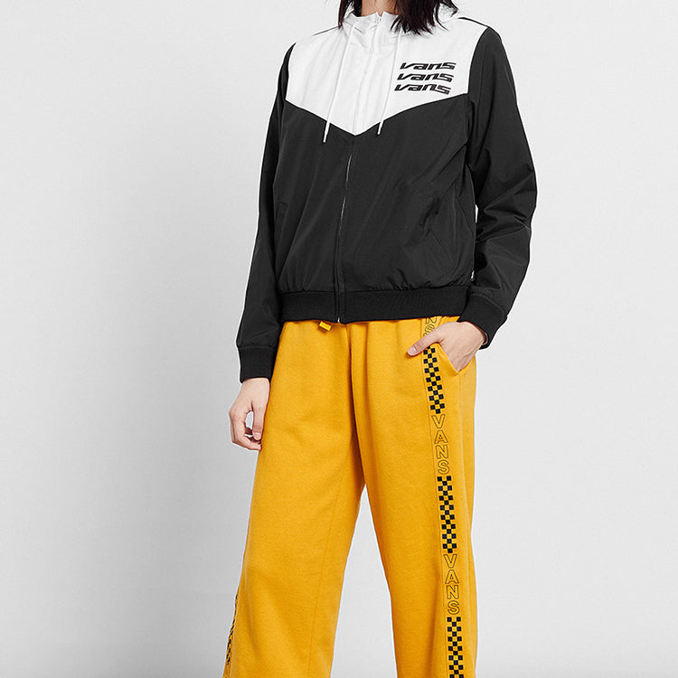 (WMNS) Vans Alphabet Logo Printing Splicing hooded Windproof Jacket Black VN0A47V8BLK