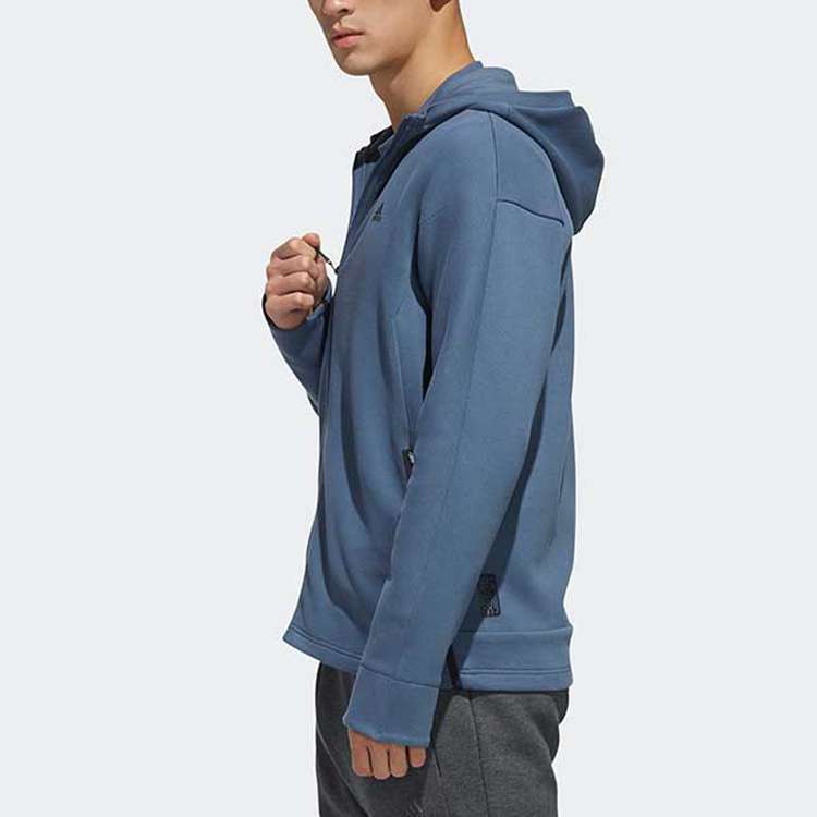 adidas logo Cozy Casual Sports Hooded Jacket Blue FK4485