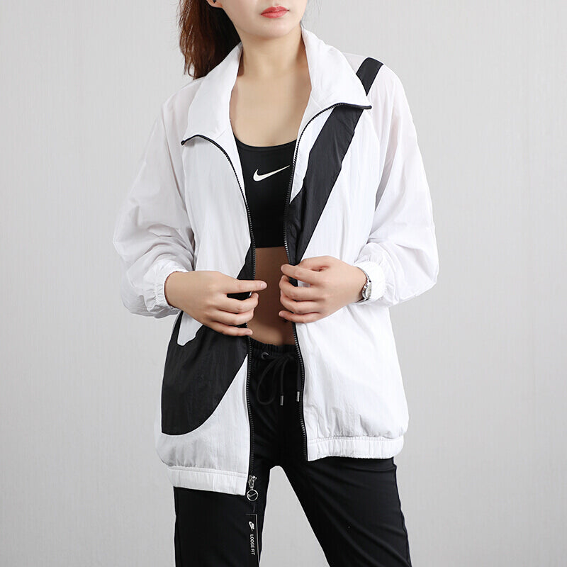 (WMNS) Nike Collar Big Swoosh Jacket 'White Black' BV3686-100