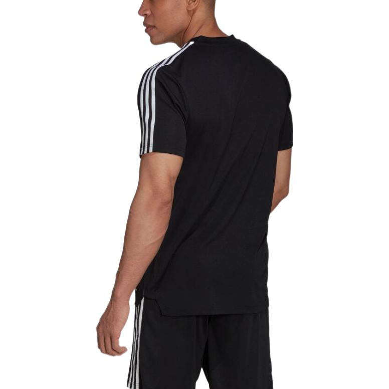 Men's adidas Stripe Logo Printing Pullover Short Sleeve Japanese Version Black T-Shirt HG7325