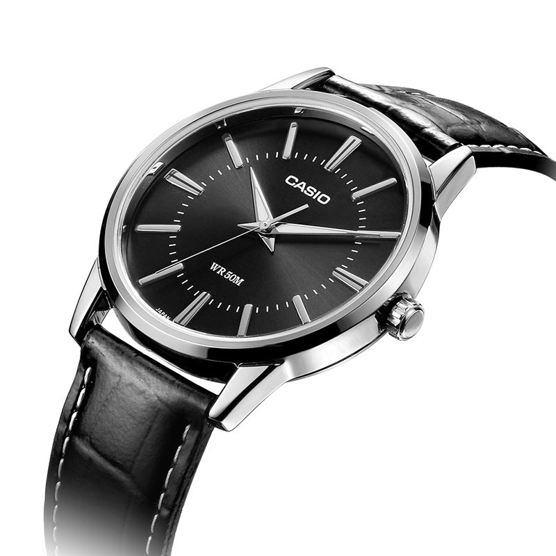 Casio Fashion Stylish Business Leather Strap Analog Watch 'Black Silver' MTP-1303PL-1AVEF