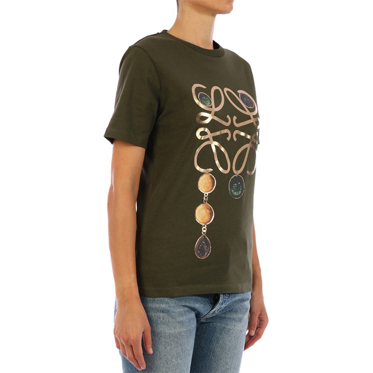 LOEWE Printing Loose Pure Cotton Short Sleeve Olive Green S359333XBP-4160