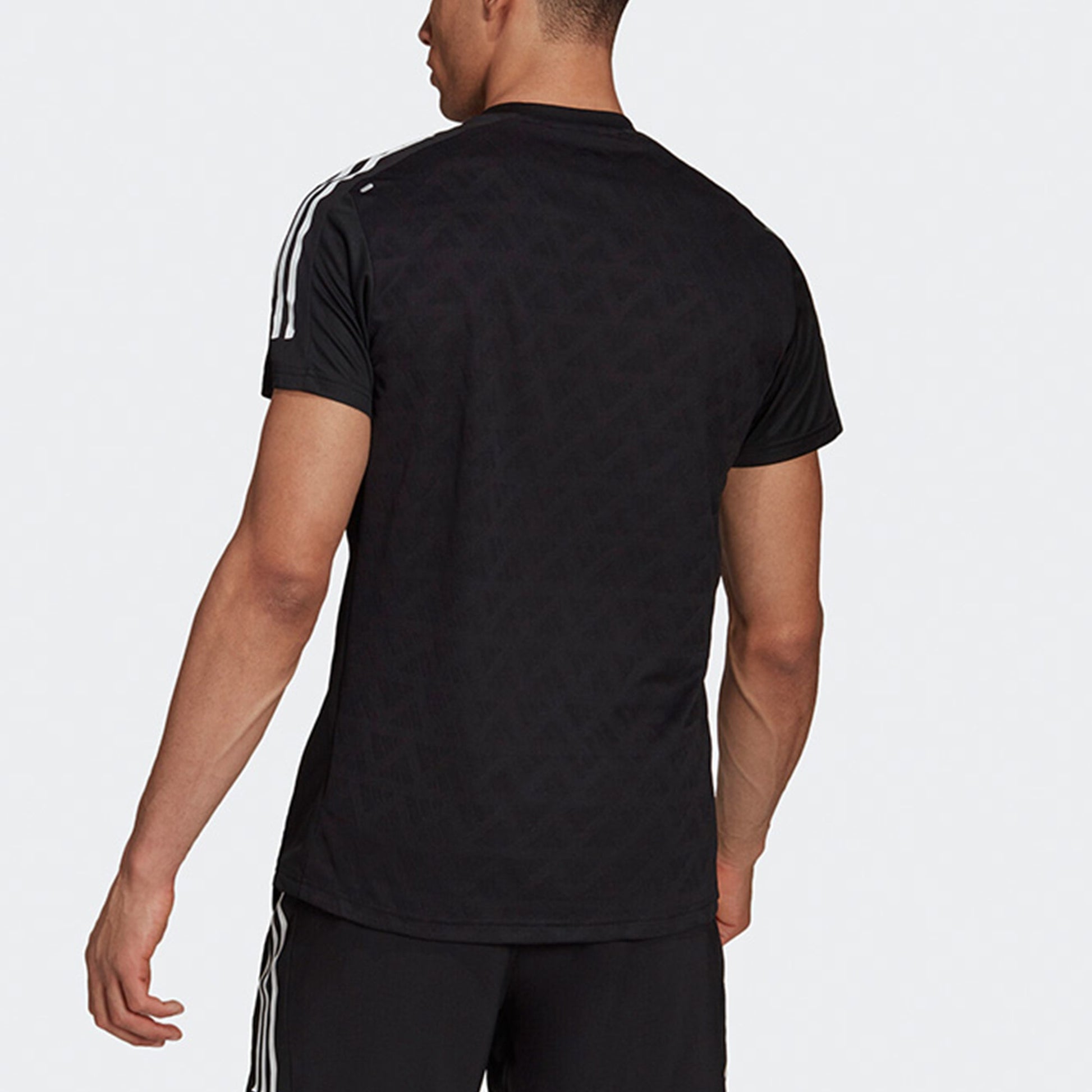 adidas Own the Run Tee Sports Training Stripe Round Neck Short Sleeve Black H36450