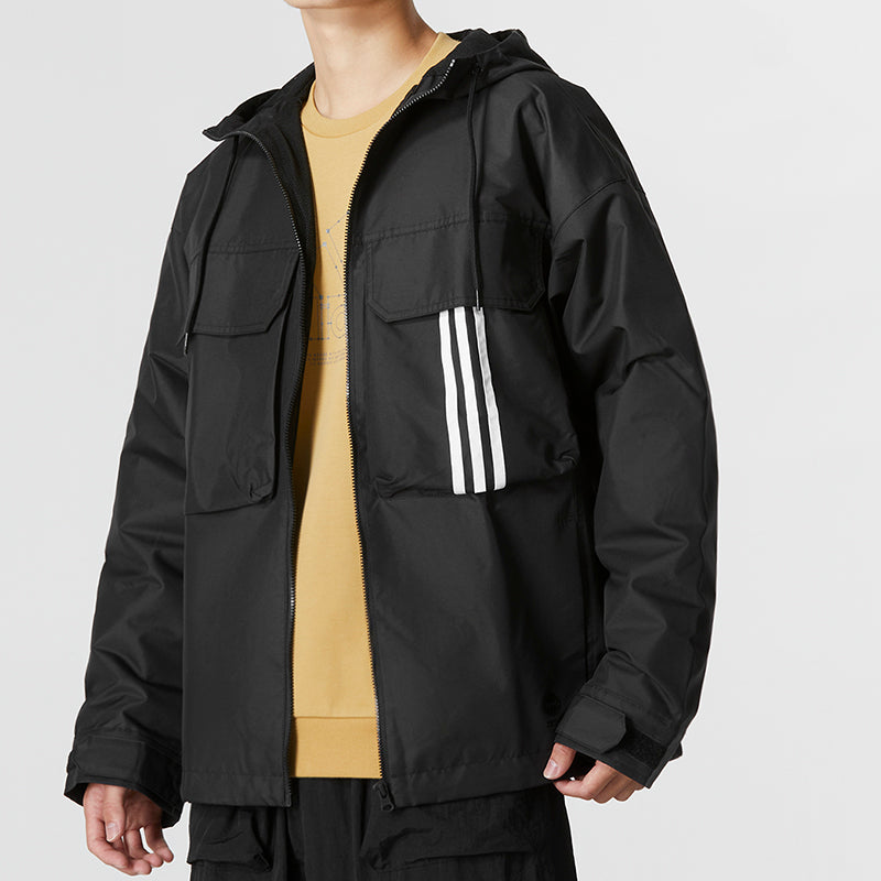 Men's adidas U Util Wb3 Athleisure Casual Sports Stripe Hooded Jacket Black HM3819
