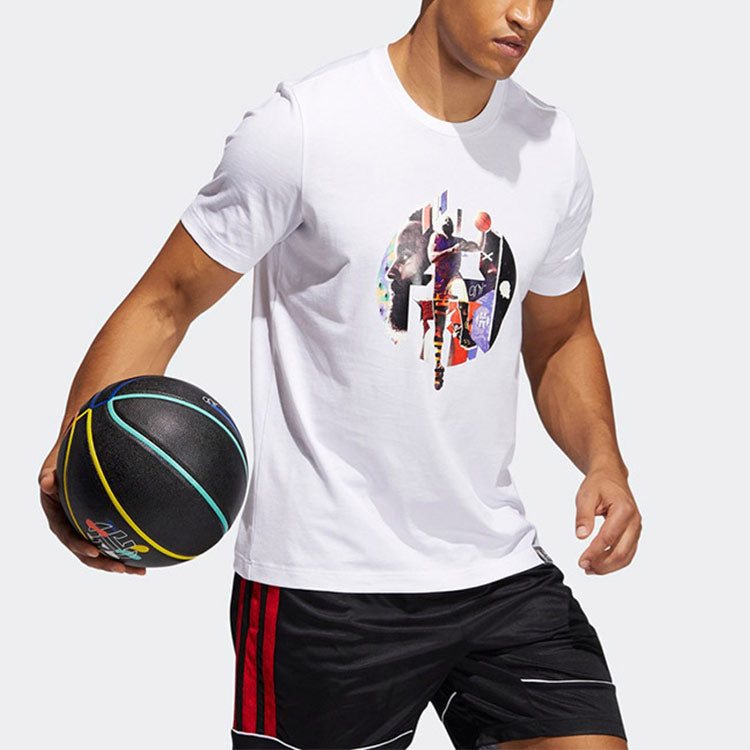adidas Hdn Abstract T Basketball Sports Printing Loose Short Sleeve White GH6717