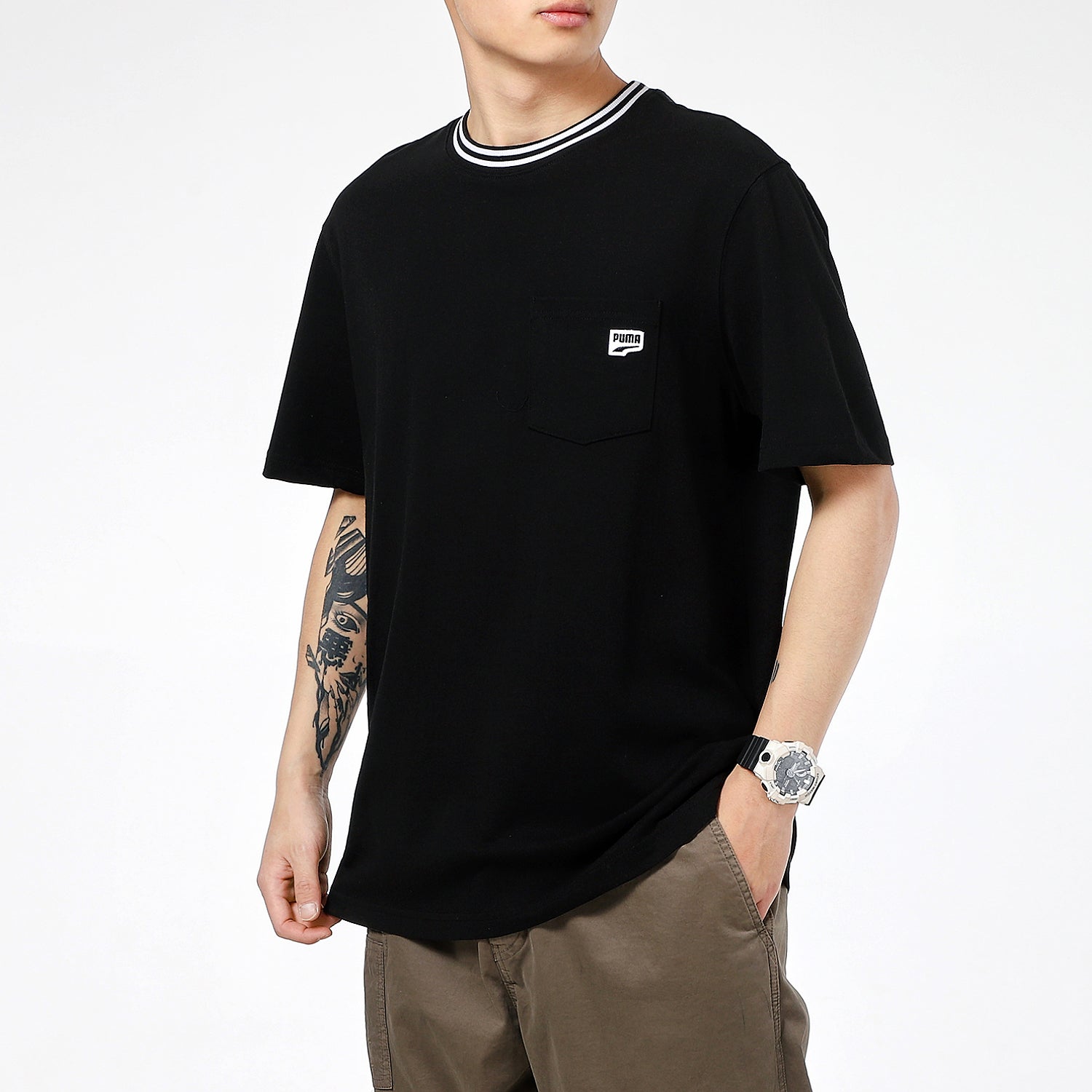 PUMA Downtown Pocket T-Shirt 'Black White' 531432-01