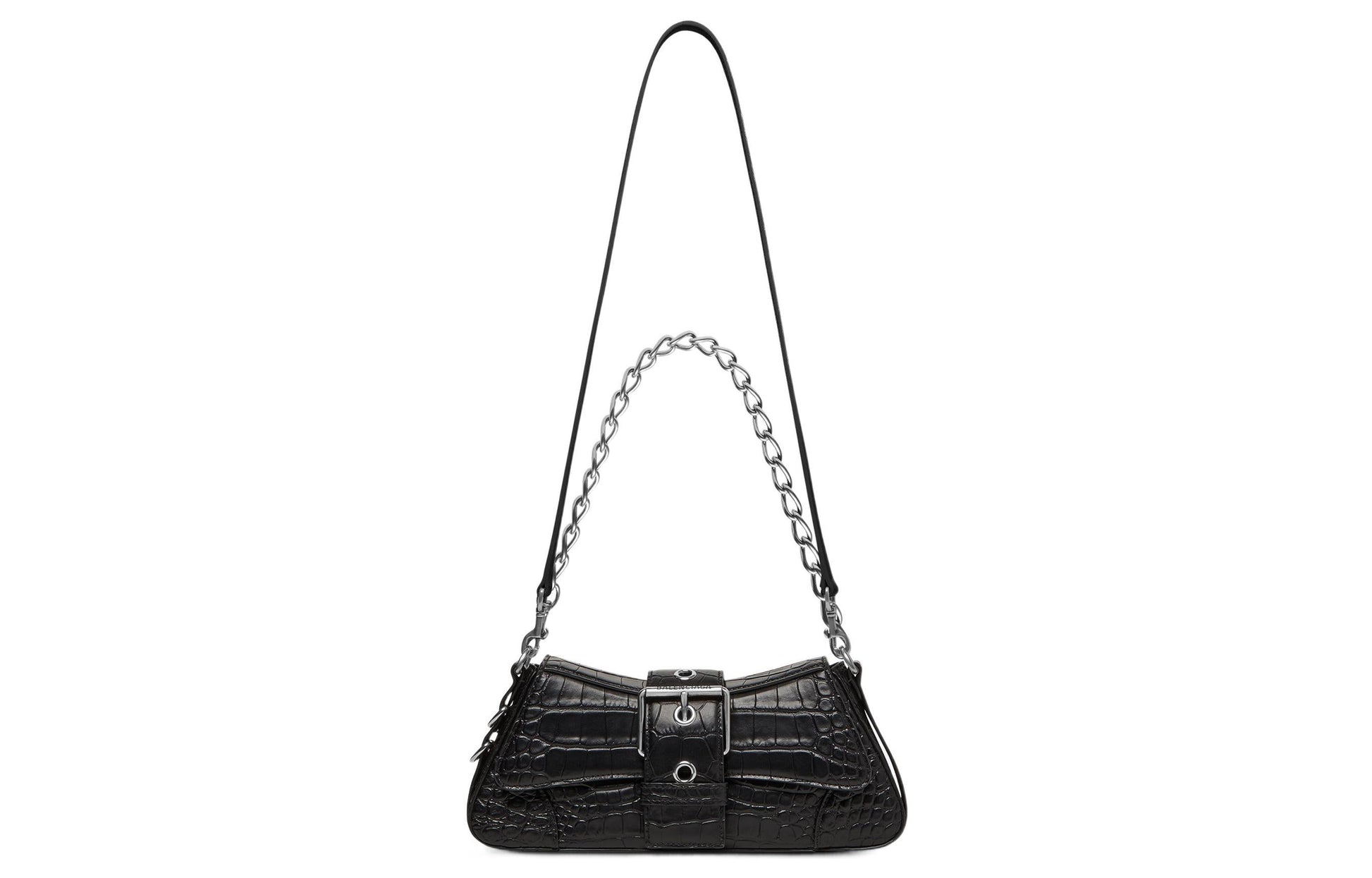 (WMNS) Balenciaga Lindsay Small Crocodile Embossed Shoulder Bag 'Black' 701141210C91000