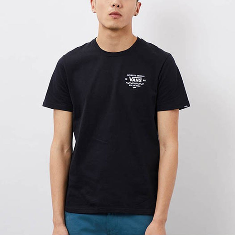 Men's Vans Alphabet Pattern Printing Loose Short Sleeve Black VN0A3ZN9BLK