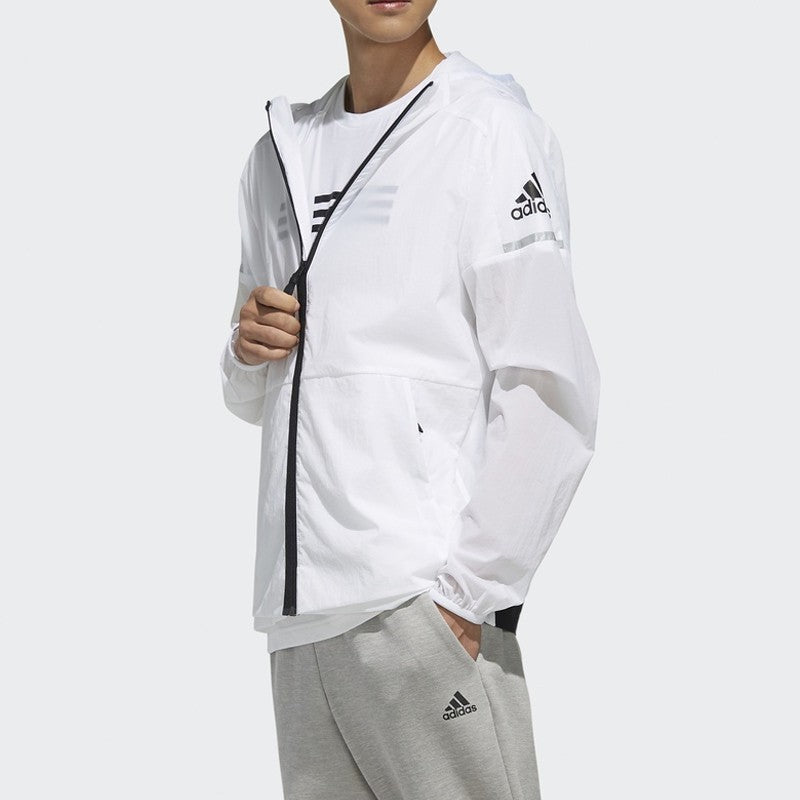 adidas Wb Light logo Printing Woven Sports Hooded Jacket White FI8758