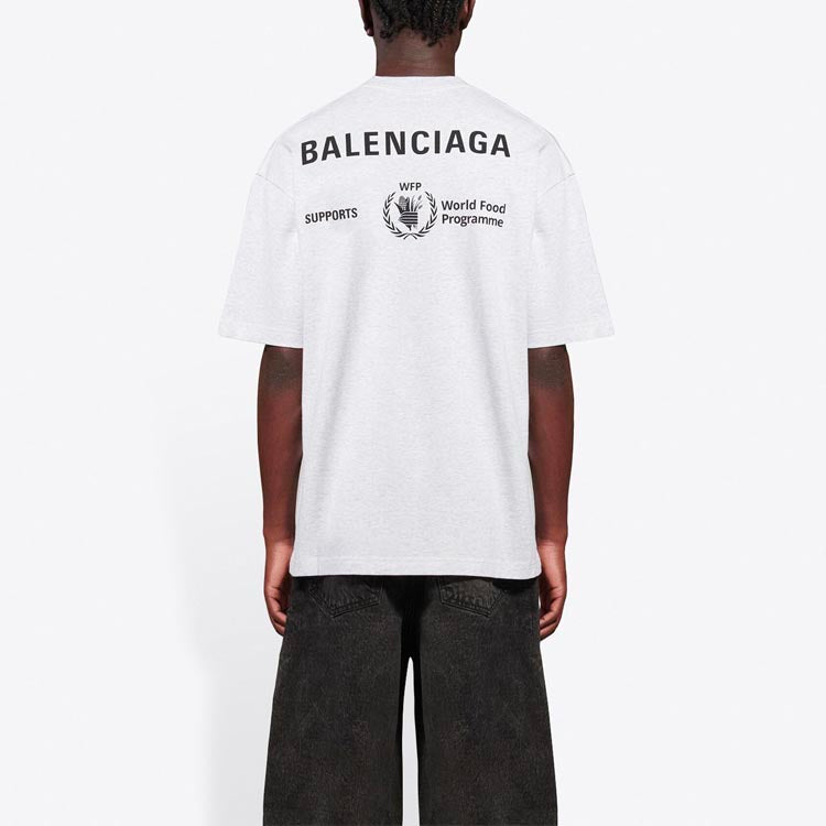 Men's Balenciaga x WFP 1st Generation Crossover Printing Logo Round Neck Pullover Short Sleeve Gray 612966THV841167