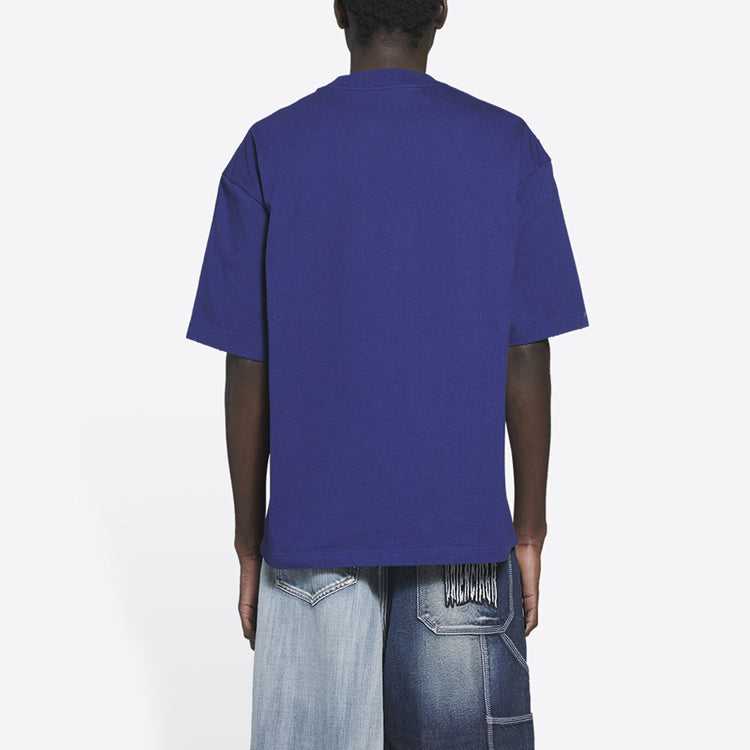 Men's Balenciaga FW21 Retro Knit Short Sleeve Navy Blue 612966TKVD33967