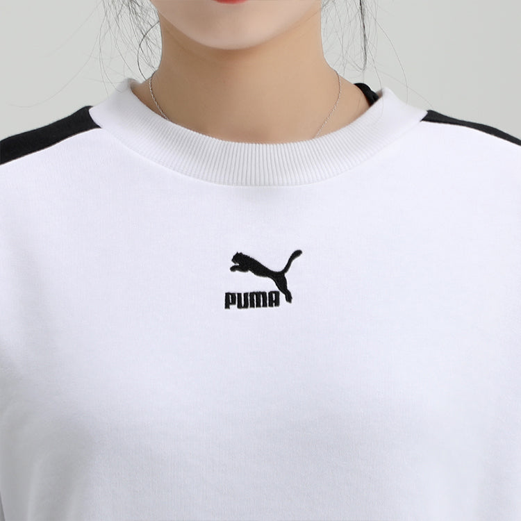 (WMNS) PUMA Classics T7 Crew Regular Fit Printing Round-neck Sweatshirt White 599226-02