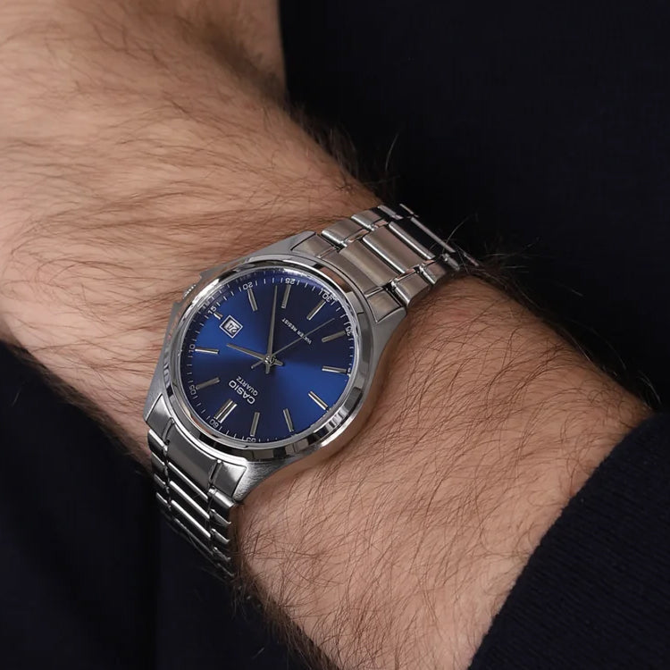 CASIO Waterproof Stainless Steel Strap Blue Dial Mens Blue Analog MTP-1183A-2A