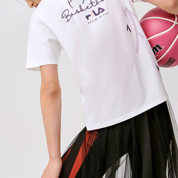(WMNS) Fila FUSION Casual Sports Loose Knit Short Sleeve White T11W128103F-WT
