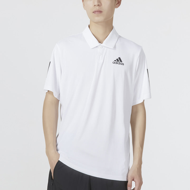 adidas Solid Color Stripe Tennis Athleisure Casual Sports Short Sleeve Polo Shirt White HF1815