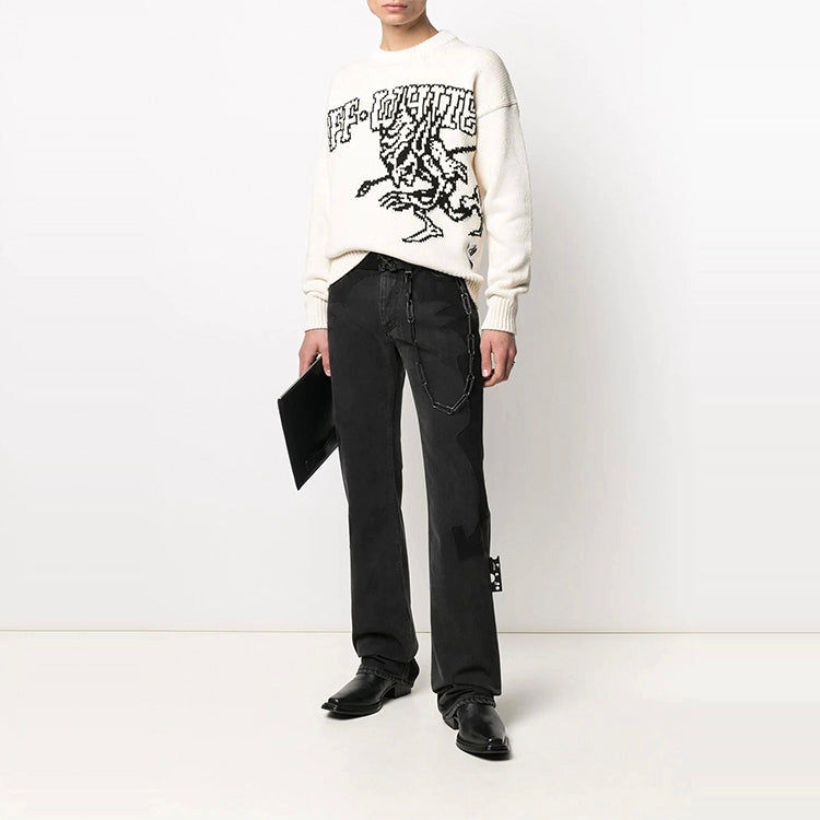 Off-White SS21 Pattern Round Neck Knit White OMHE066R21KNI0016110