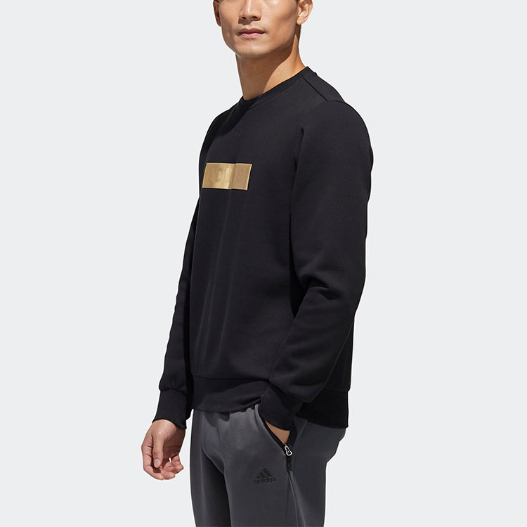adidas Printing Round Neck Pullover Athleisure Casual Sports Knit Black GH4414