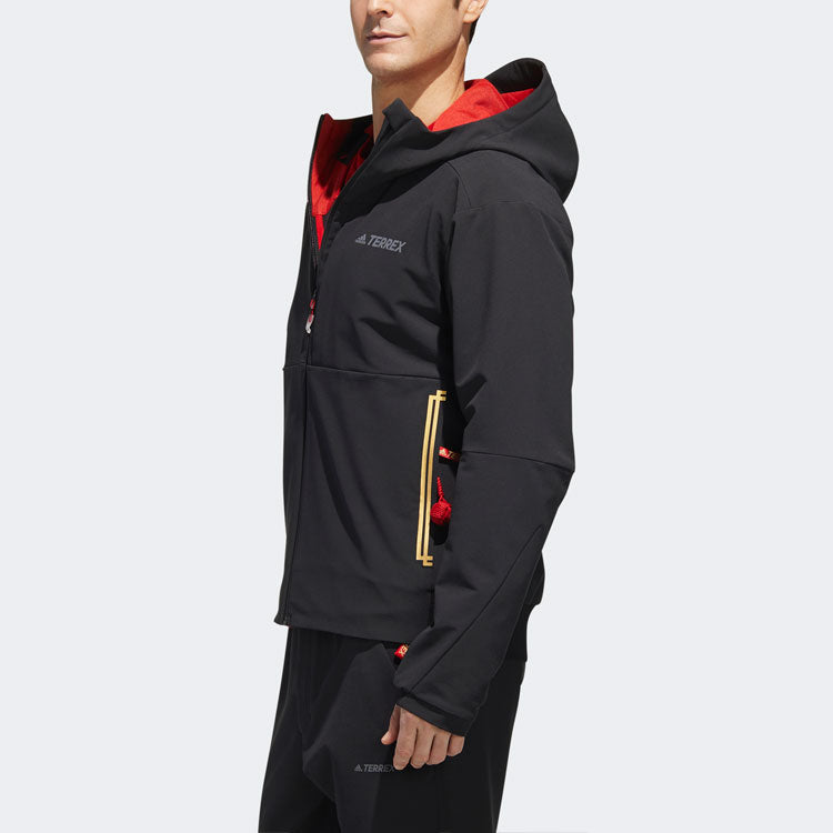 adidas Cny Softshell Outdoor waterproof Sports Hooded Jacket Black FN0802