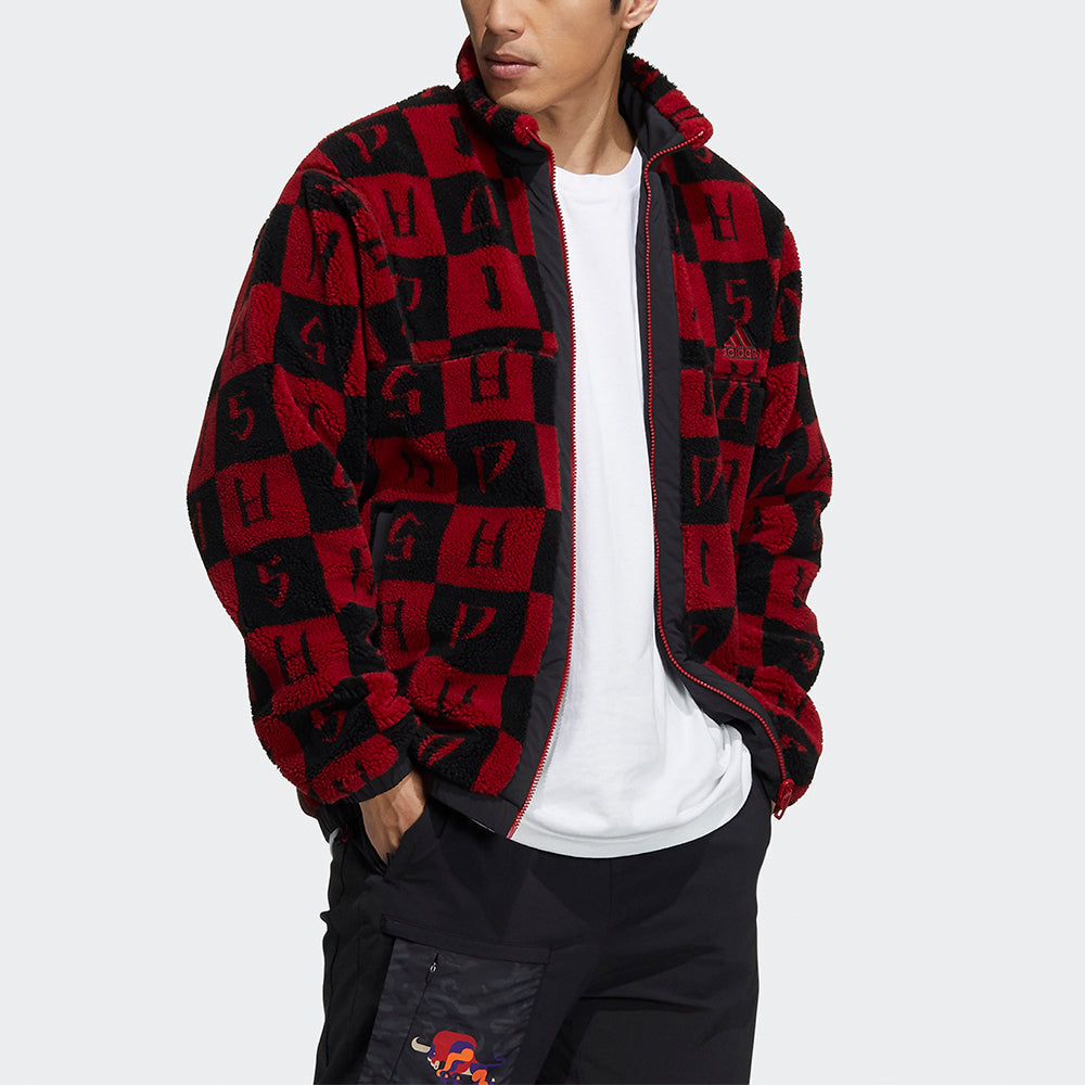 adidas St Aop Boa Jkt Reversible polar fleece Sports Stand Collar Jacket Deep Red H39241