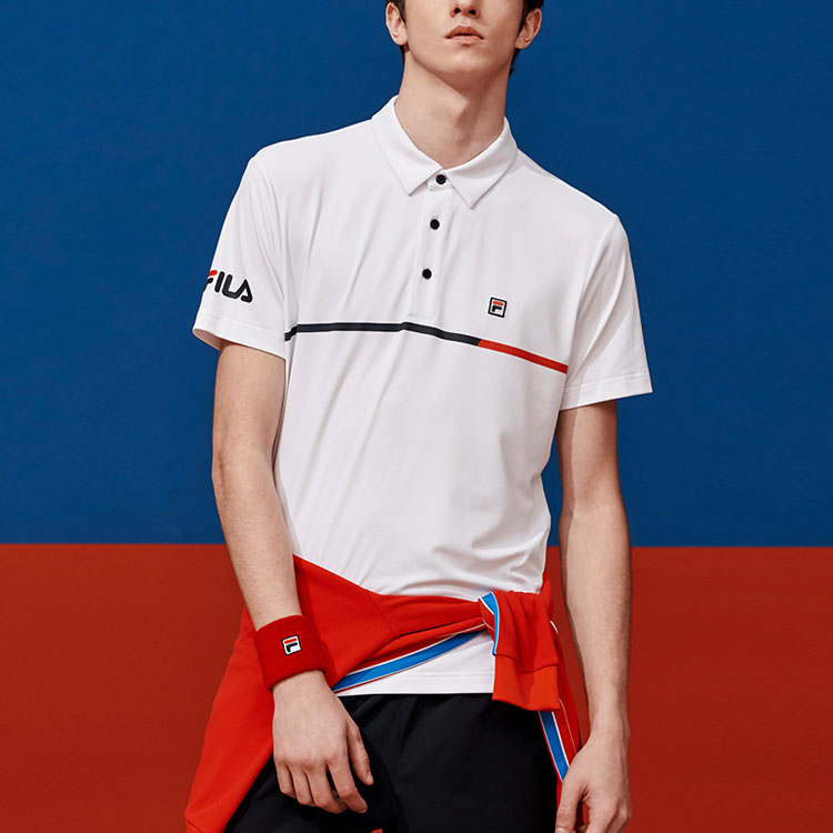 FILA Athletics Embroidered Logo Knit Casual Short Sleeve Polo Shirt White A11M023152F-WT